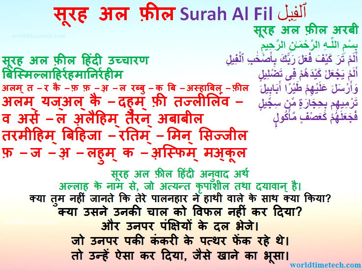 सुराह अल फील हिन्दी में Surah al Feel in Hindi Mein