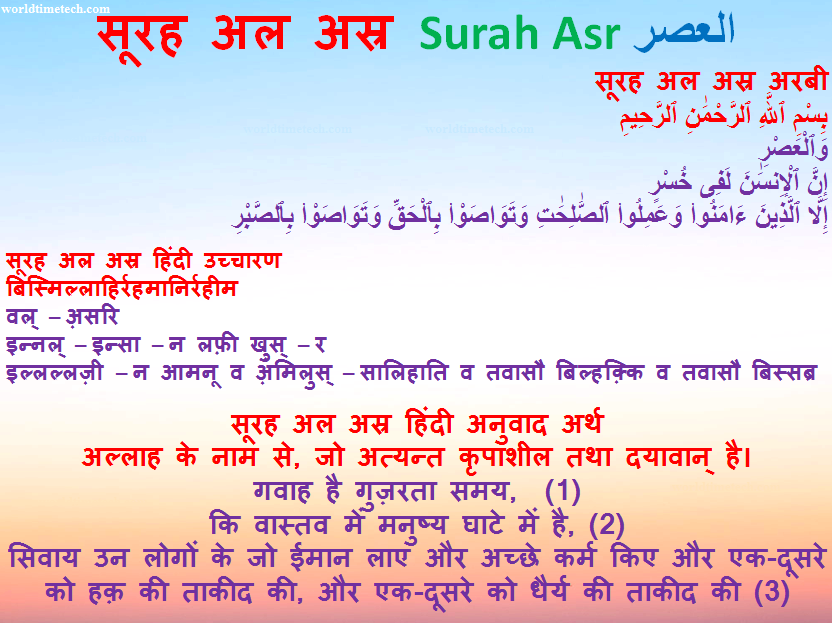 सूरह अल अस्र हिंदी Surah Al Asr Hindi