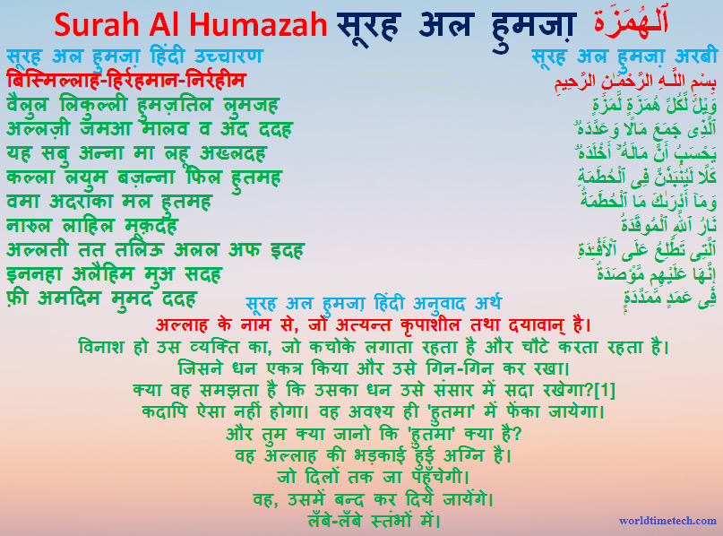 सूरह अल हुमज़ह हिंदी Surah Al Humazah Hindi