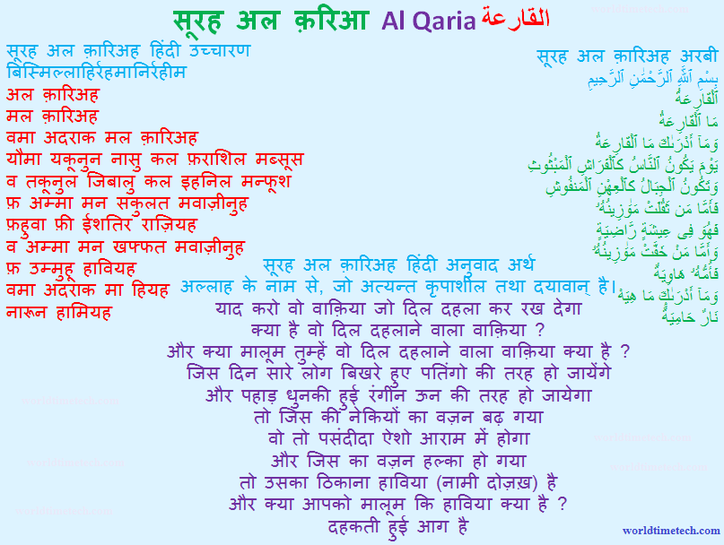 सूरह अल क़ारिअह हिन्दी में Surah Al Qariah Hindi Mein