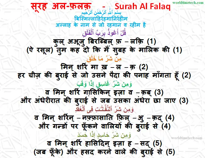 Surah Falaq in Hindi - सूरह फलक 