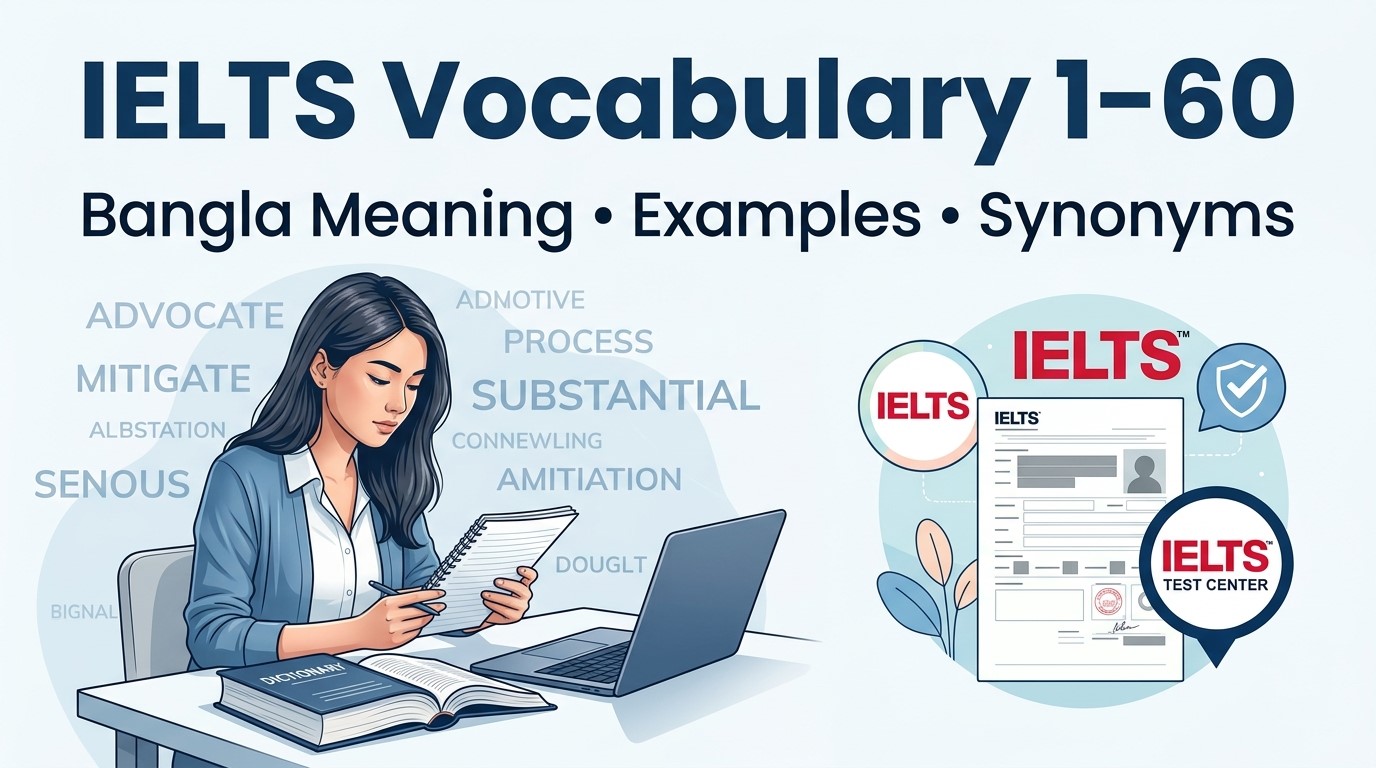 Top 60 IELTS Vocabulary with Bangla Meaning & Examples - Part 01