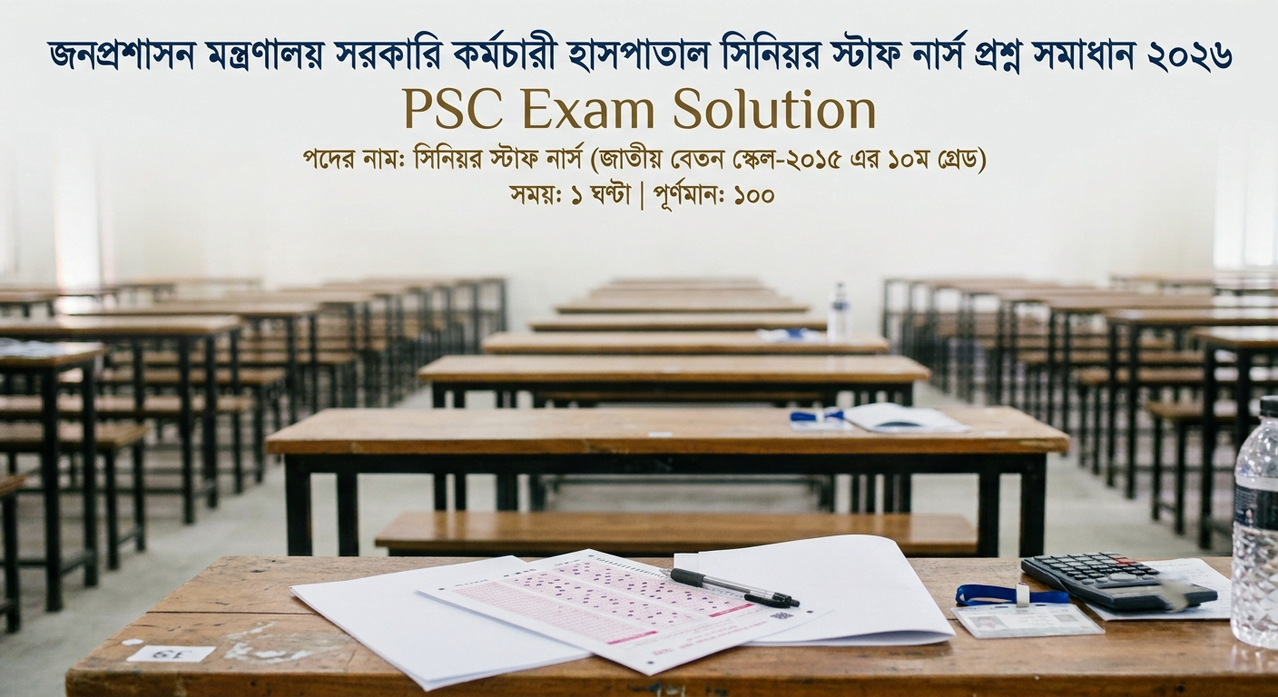 জনপ্রশাসন মন্ত্রণালয় সরকারি কর্মচারী হাসপাতাল সিনিয়র স্টাফ নার্স প্রশ্ন সমাধান ২০২৬ | PSC Exam Solution